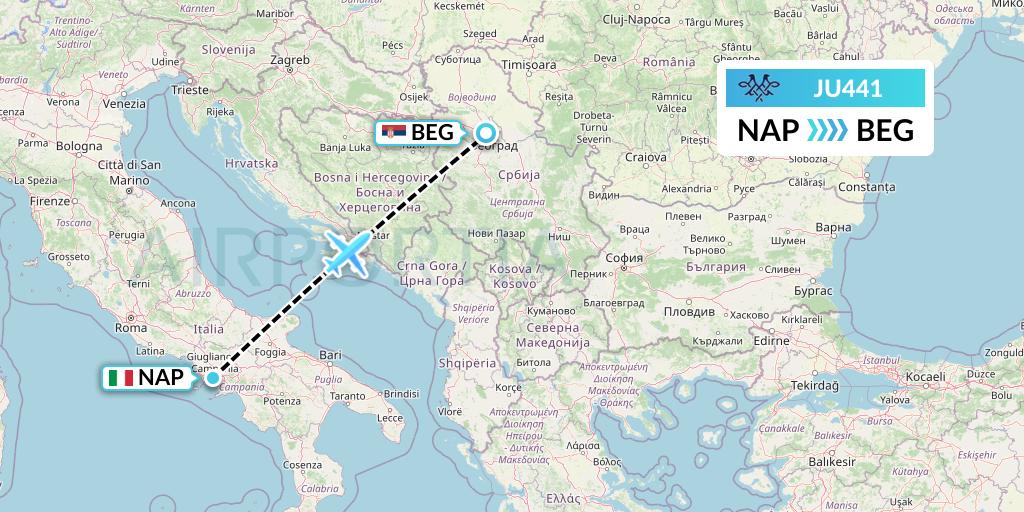 JU441 AirSERBIA Flight Map: Naples to Belgrade