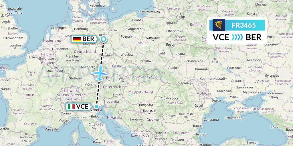 FR3465 Ryanair Flight Map: Venice to Berlin
