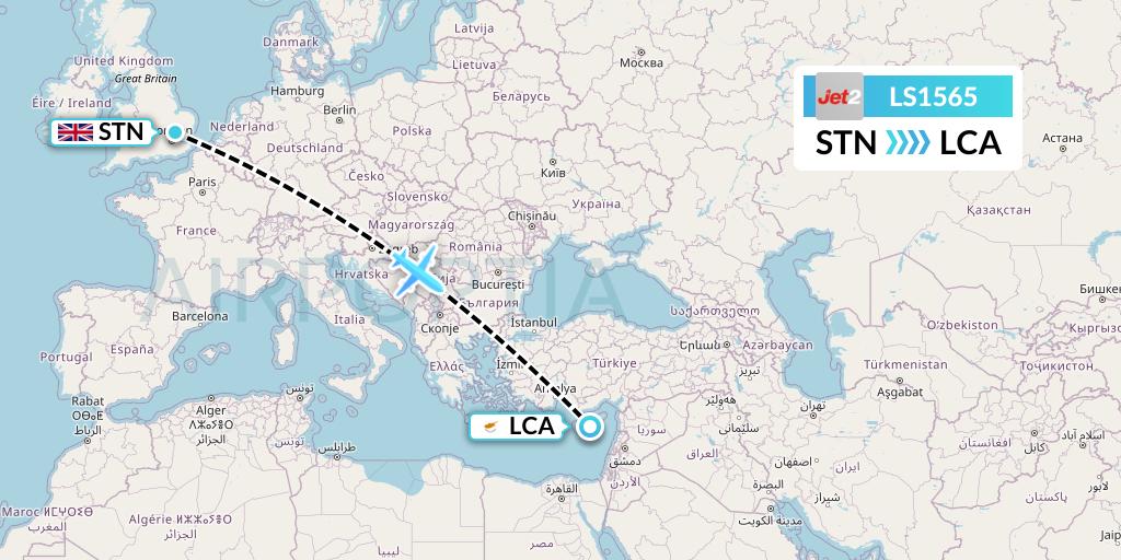 LS1565 Jet2 Flight Map: London to Larnaca