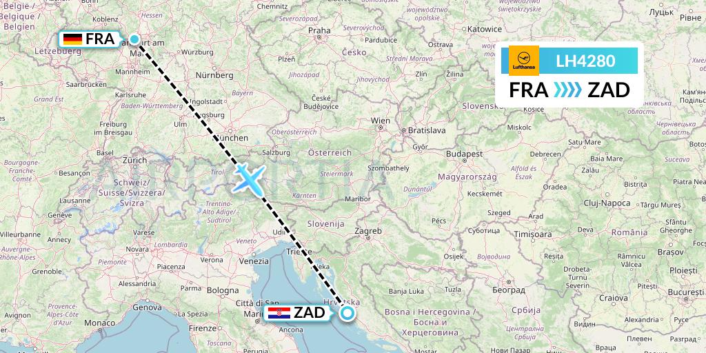 LH4280 Lufthansa Flight Map: Frankfurt to Zadar