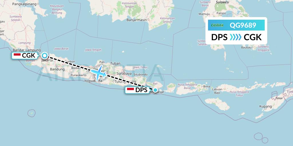 QG9689 Citilink Flight Map: Denpasar to Jakarta