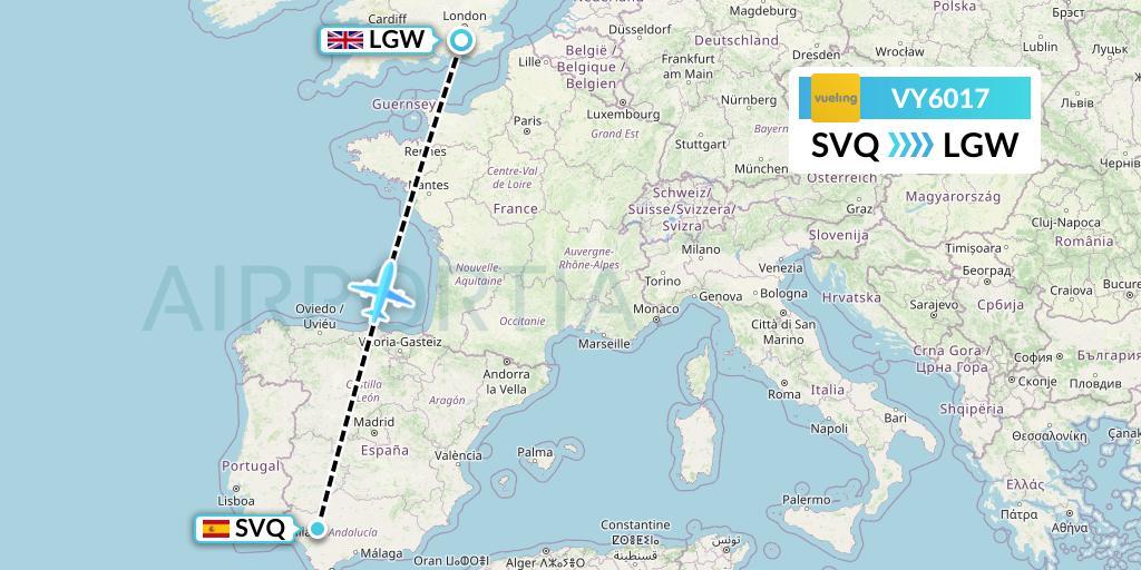 VY6017 Vueling Flight Map: Seville to London