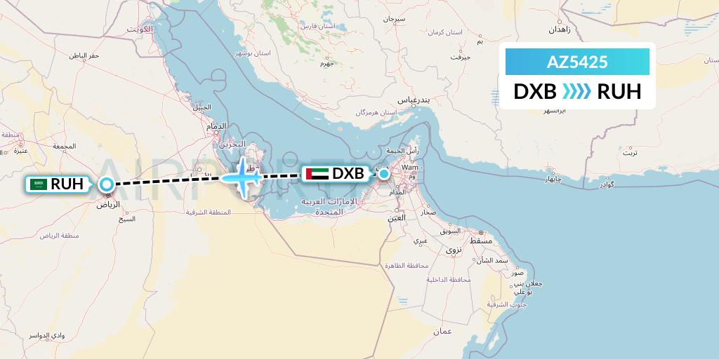 AZ5425 ITA Airways Flight Map: Dubai to Riyadh