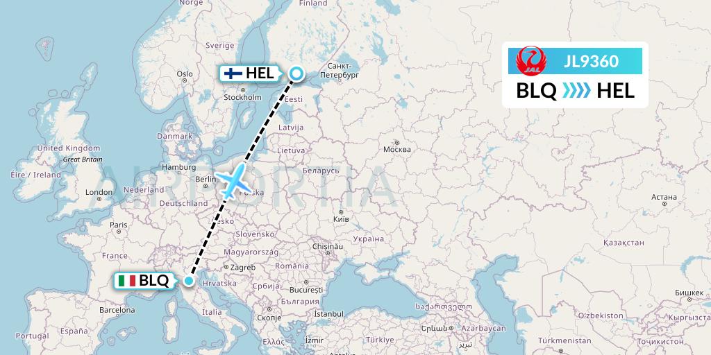 JL9360 Japan Airlines Flight Map: Bologna to Helsinki
