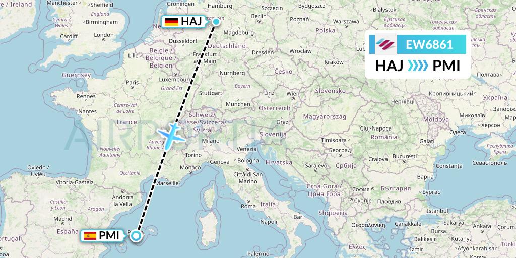 EW6861 Eurowings Flight Map: Hannover to Palma de Mallorca