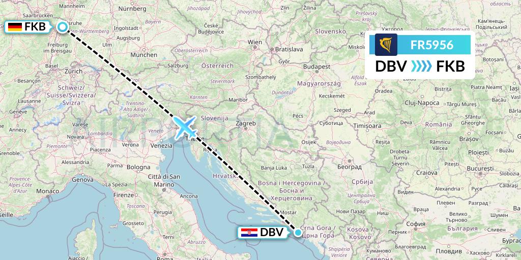 FR5956 Ryanair Flight Map: Dubrovnik to Karlsruhe/Baden-Baden