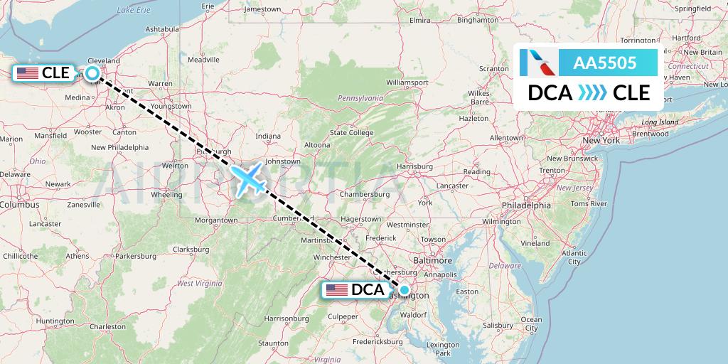 AA5505 American Airlines Flight Map: Washington to Cleveland