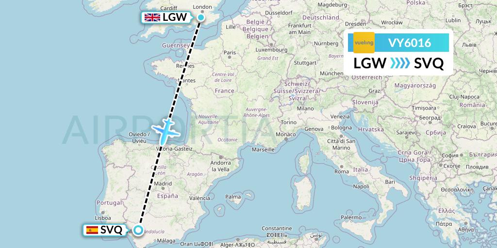 VY6016 Vueling Flight Map: London to Seville