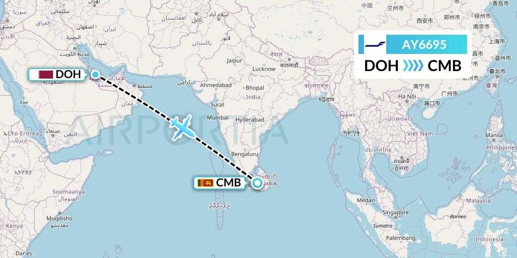 AY6695 Finnair Flight Map: Doha to Colombo