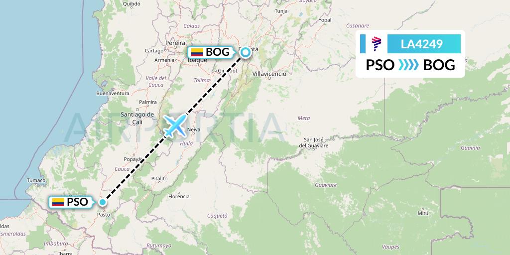 LA4249 LAN Airlines Flight Map: Pasto to Bogota