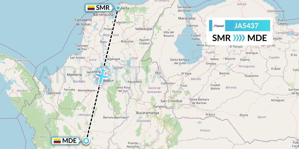 JA5437 JetSMART Flight Map: Santa Marta to Medellin