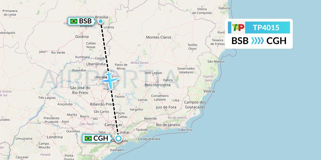 TP4015 TAP Portugal Flight Map: Brasilia to Sao Paulo