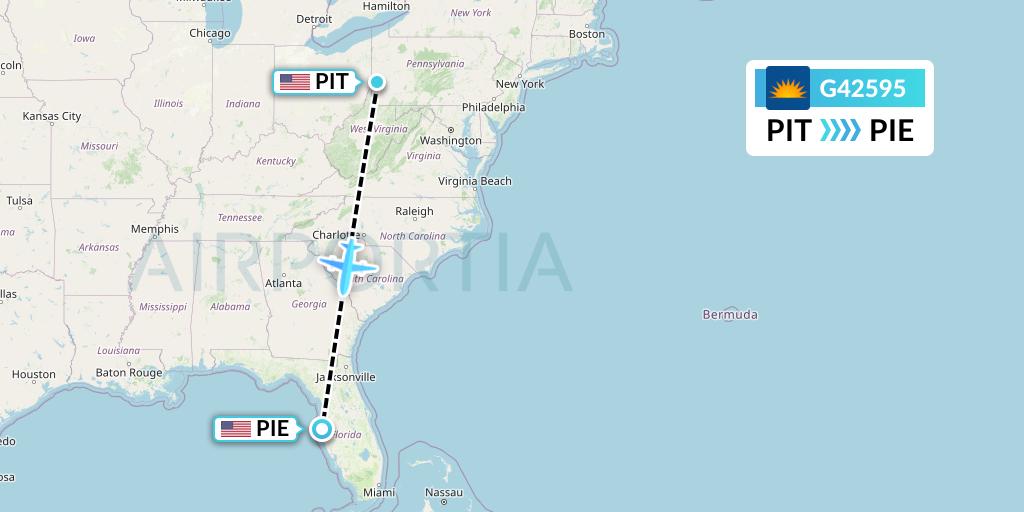 G42595 Allegiant Air Flight Map: Pittsburgh to St. Petersburg