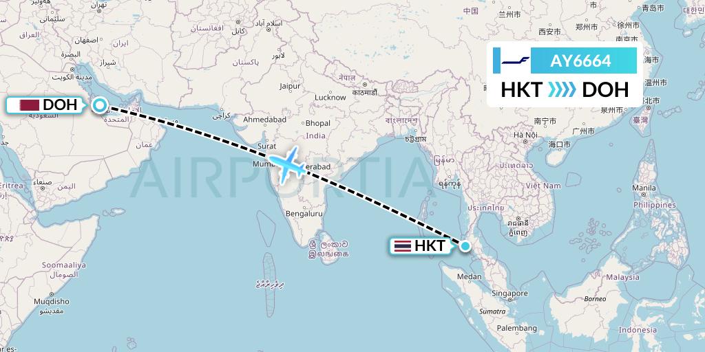 AY6664 Finnair Flight Map: Phuket to Doha