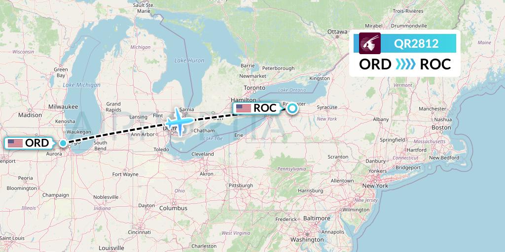 QR2812 Qatar Airways Flight Map: Chicago to Rochester