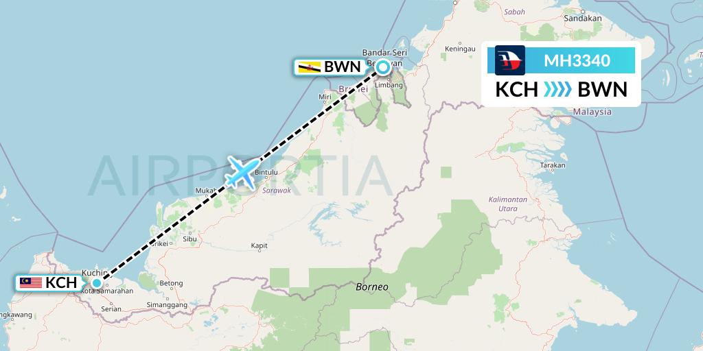 MH3340 Malaysia Airlines Flight Map: Kuching to Brunei