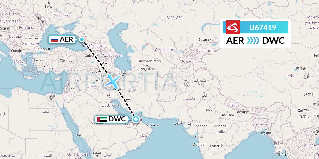 U67419 Ural Airlines Flight Map: Sochi to Dubai