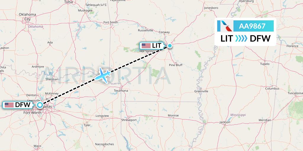 AA9867 American Airlines Flight Map: Little Rock to Dallas