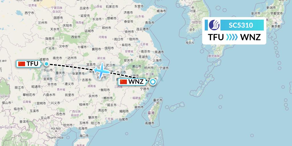 SC5310 Shandong Airlines Flight Map: Chengdu to Wenzhou