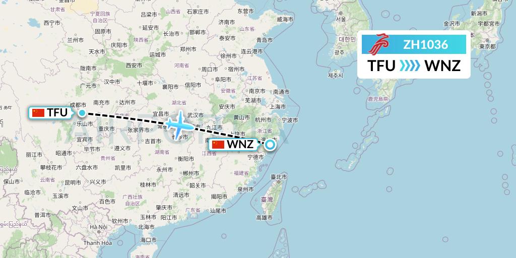 ZH1036 Shenzhen Airlines Flight Map: Chengdu to Wenzhou