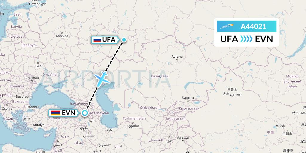 A44021 Azimuth Airlines Flight Map: Ufa to Yerevan