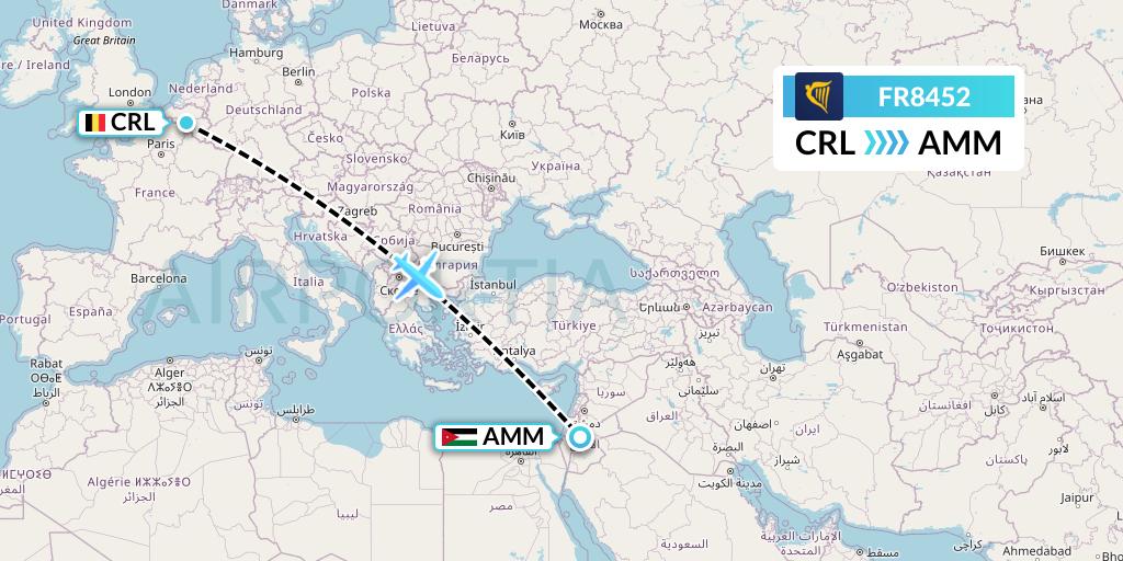 FR8452 Ryanair Flight Map: Brussels to Amman