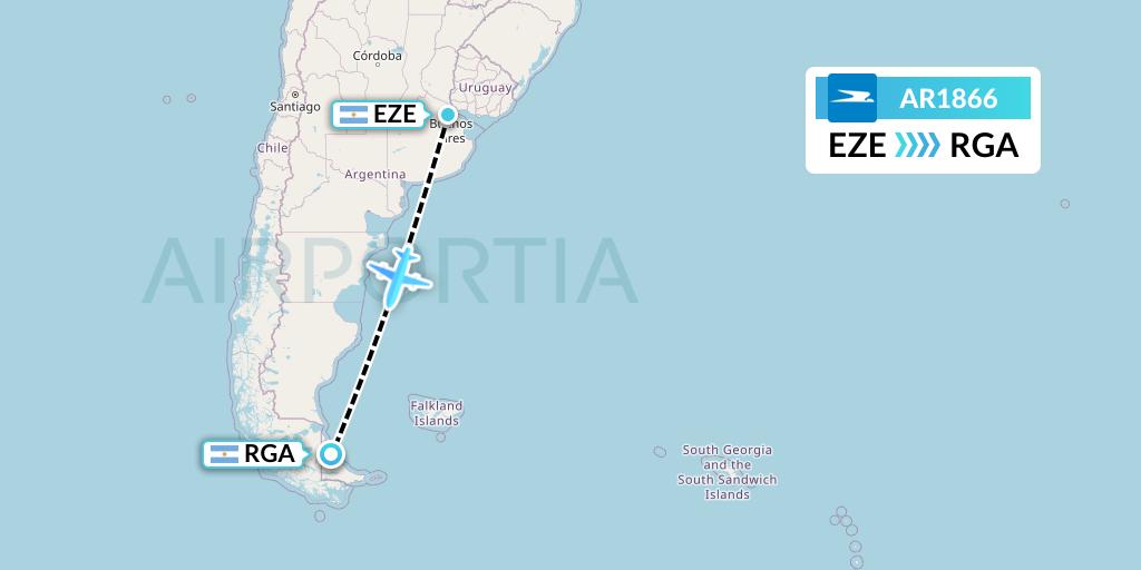AR1866 Aerolineas Argentinas Flight Map: Buenos Aires to Rio Grande