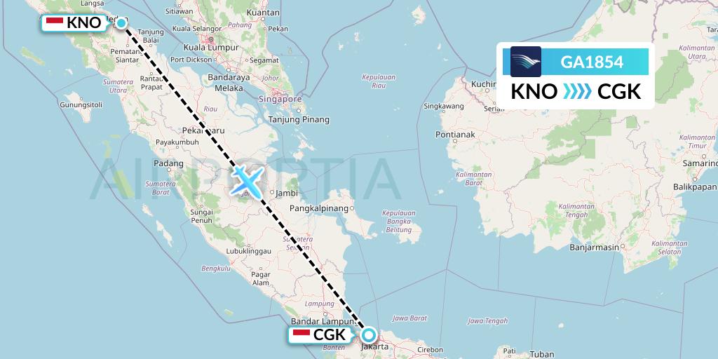 GA1854 Garuda Indonesia Flight Map: Medan to Jakarta
