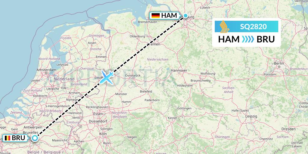 SQ2820 Singapore Airlines Flight Map: Hamburg to Brussels