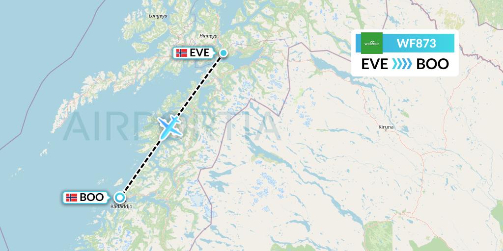 WF873 Wideroe Flight Map: Harstad to Bodo