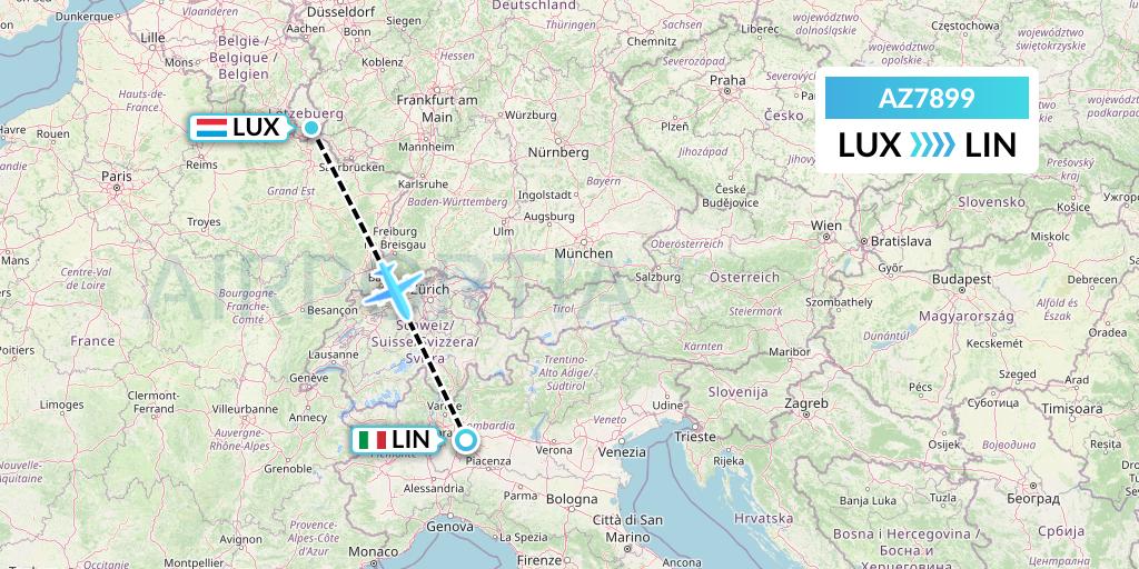AZ7899 ITA Airways Flight Map: Luxembourg to Milan