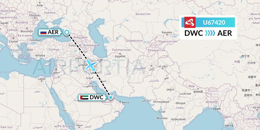 U67420 Ural Airlines Flight Map: Dubai to Sochi