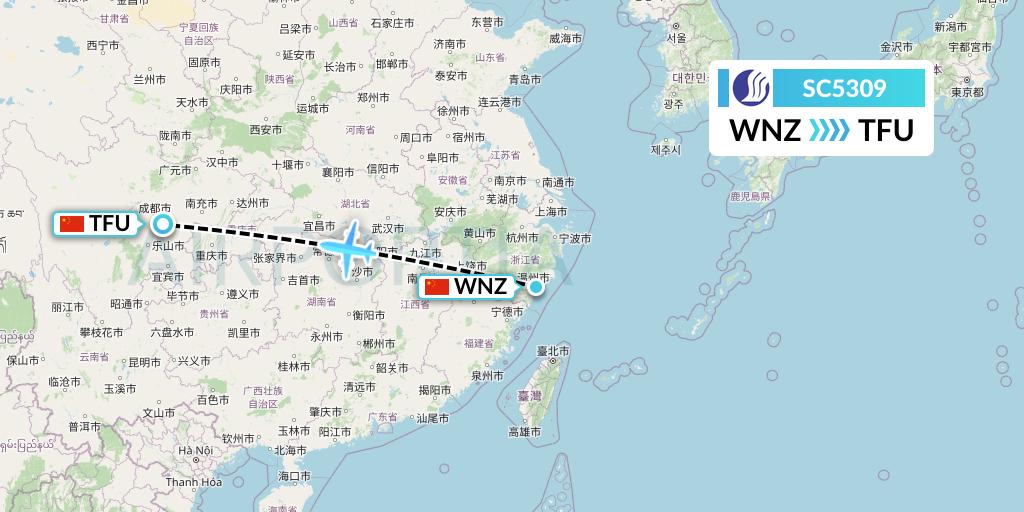 SC5309 Shandong Airlines Flight Map: Wenzhou to Chengdu