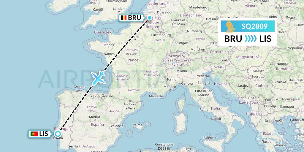 SQ2809 Singapore Airlines Flight Map: Brussels to Lisbon