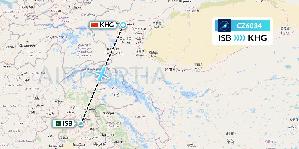 CZ6034 China Southern Airlines Flight Map: Islamabad to Kashgar