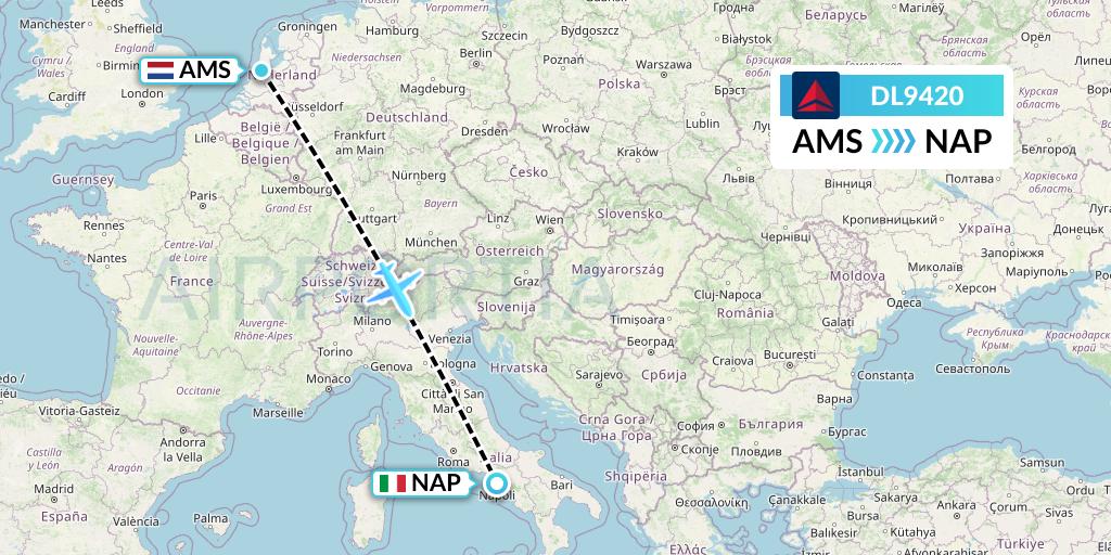 DL9420 Delta Air Lines Flight Map: Amsterdam to Naples