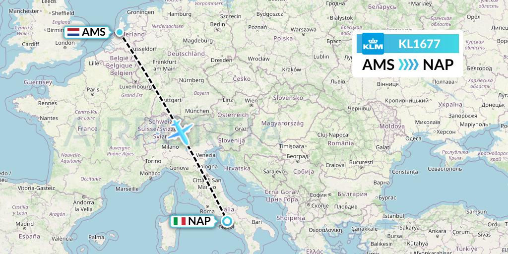 KL1677 KLM Flight Map: Amsterdam to Naples