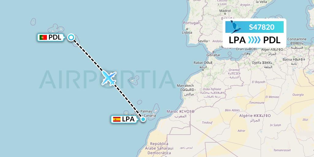 S47820 Azores Airlines Flight Map: Las Palmas to Ponta Delgada