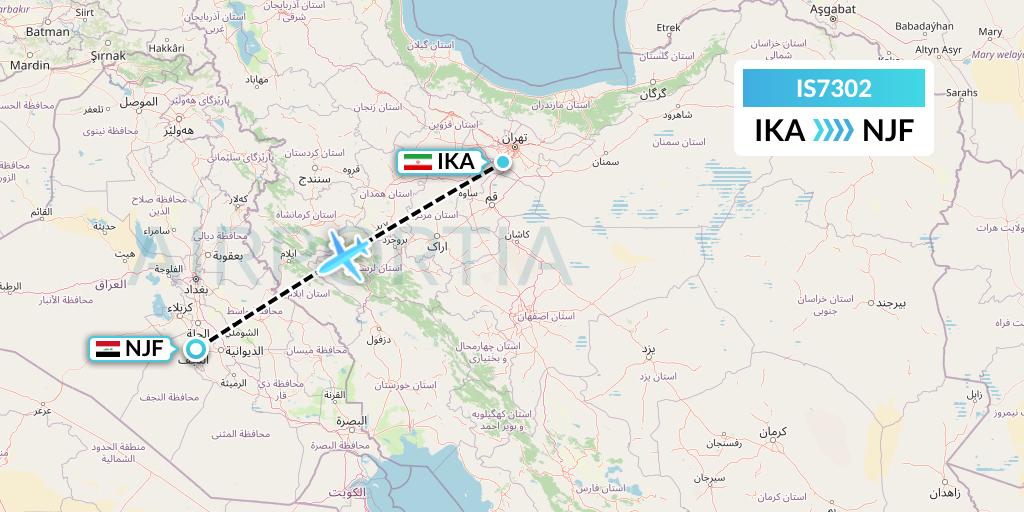 IS7302 Sepehran Airlines Flight Map: Tehran to Najaf