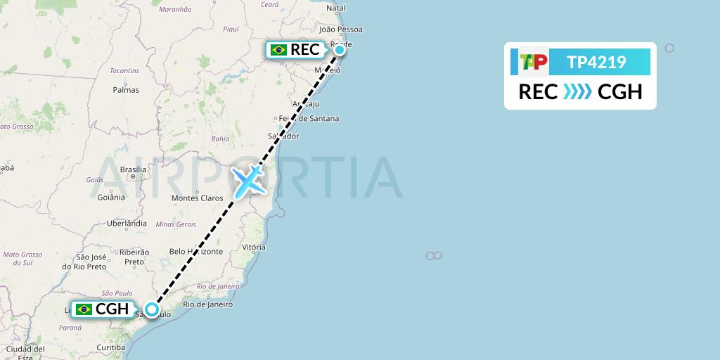 TP4219 TAP Portugal Flight Map: Recife to Sao Paulo