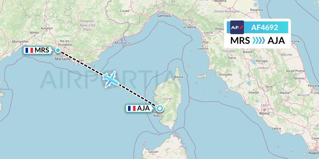 AF4692 Air France Flight Map: Marseille to Ajaccio