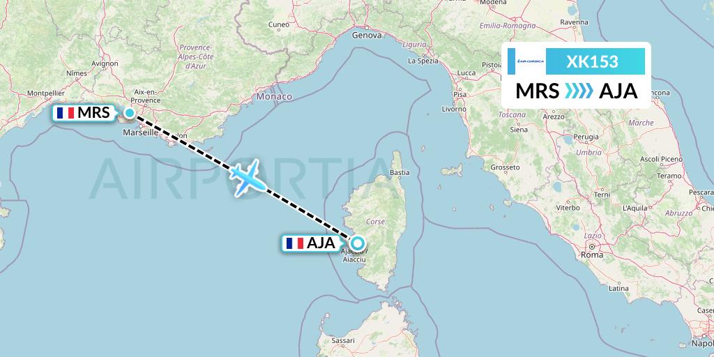 XK153 Air Corsica Flight Map: Marseille to Ajaccio
