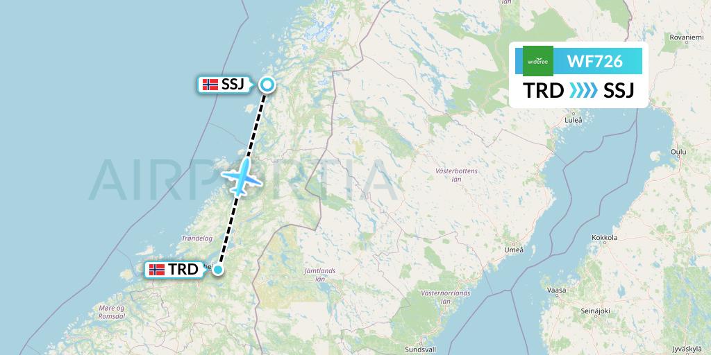 WF726 Wideroe Flight Map: Trondheim to Sandnessjoen