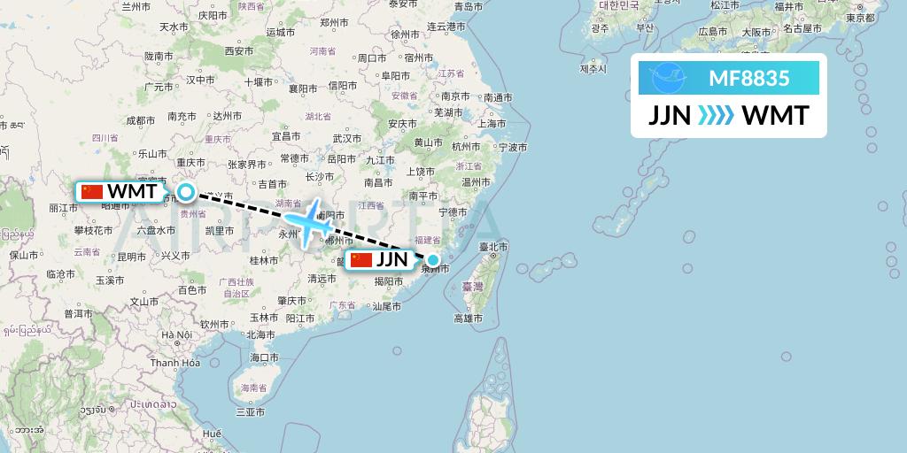 MF8835 Xiamen Airlines Flight Map: Jinjiang to Zunyi