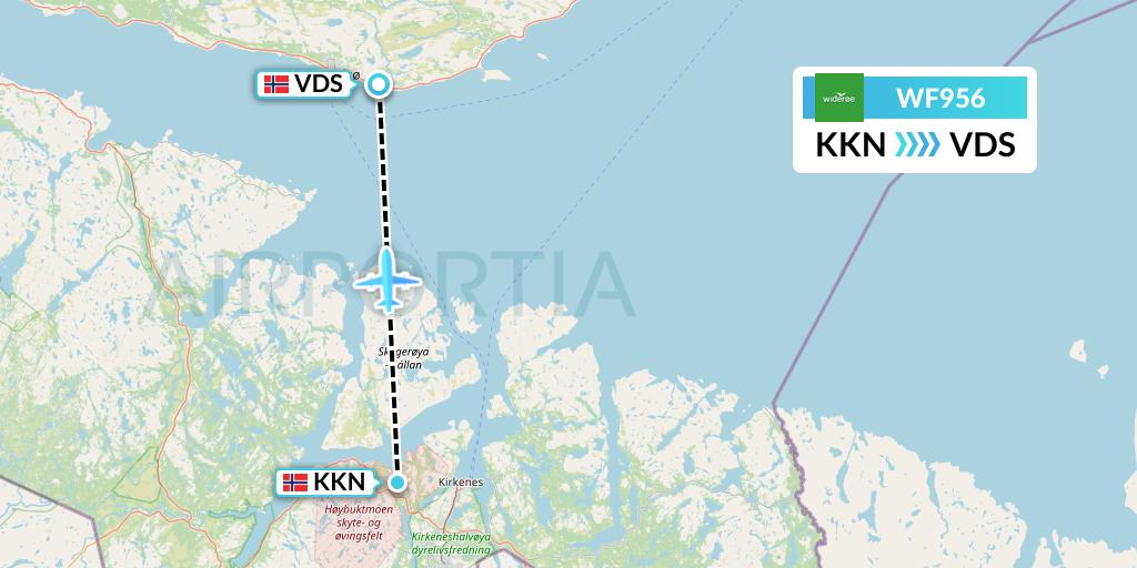 WF956 Wideroe Flight Map: Kirkenes to Vadso