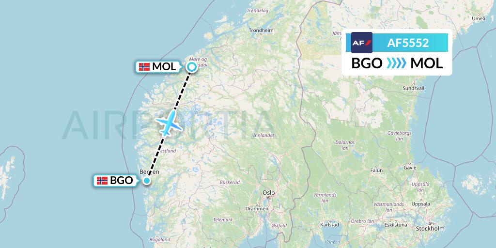 AF5552 Air France Flight Map: Bergen to Molde