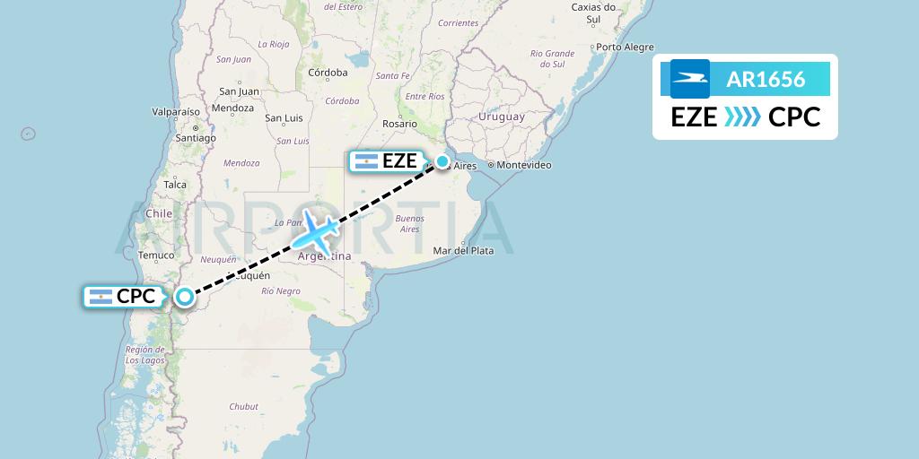 AR1656 Aerolineas Argentinas Flight Map: Buenos Aires to San Martin de los Andes
