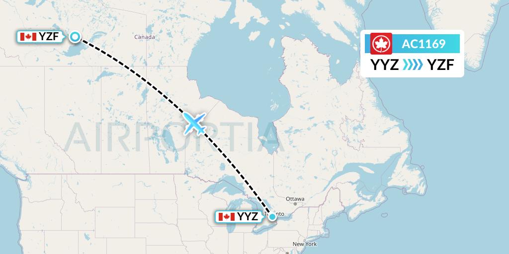 AC1169 Air Canada Flight Map: Toronto to Yellowknife