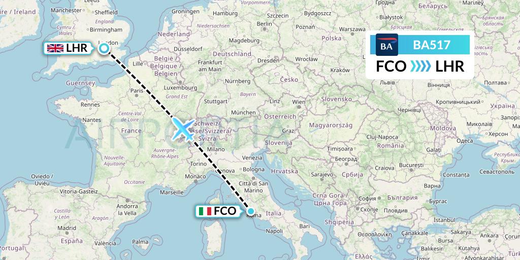 BA517 British Airways Flight Map: Rome to London