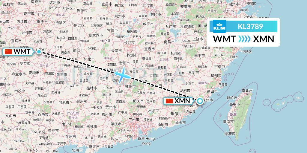 KL3789 KLM Flight Map: Zunyi to Xiamen